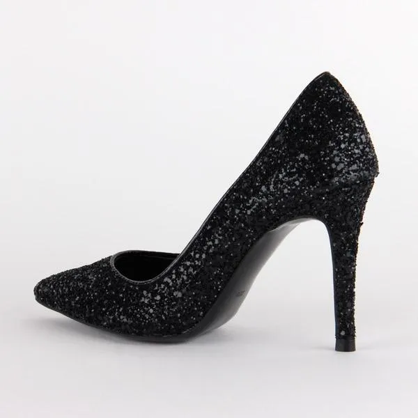 *UK size 3 - SERA - black glitter, 9cm heels