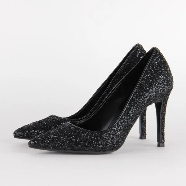 *UK size 3 - SERA - black glitter, 9cm heels