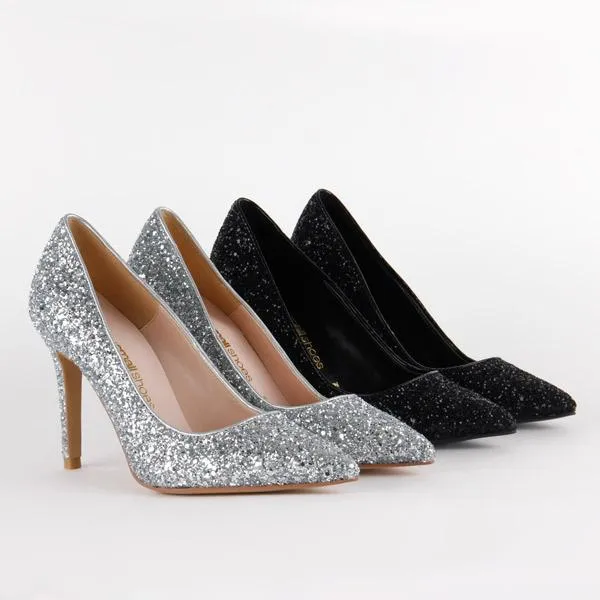 *UK size 3 - SERA - black glitter, 9cm heels