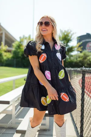 Under Stadium Lights Black Multi Color Patch Football Dress