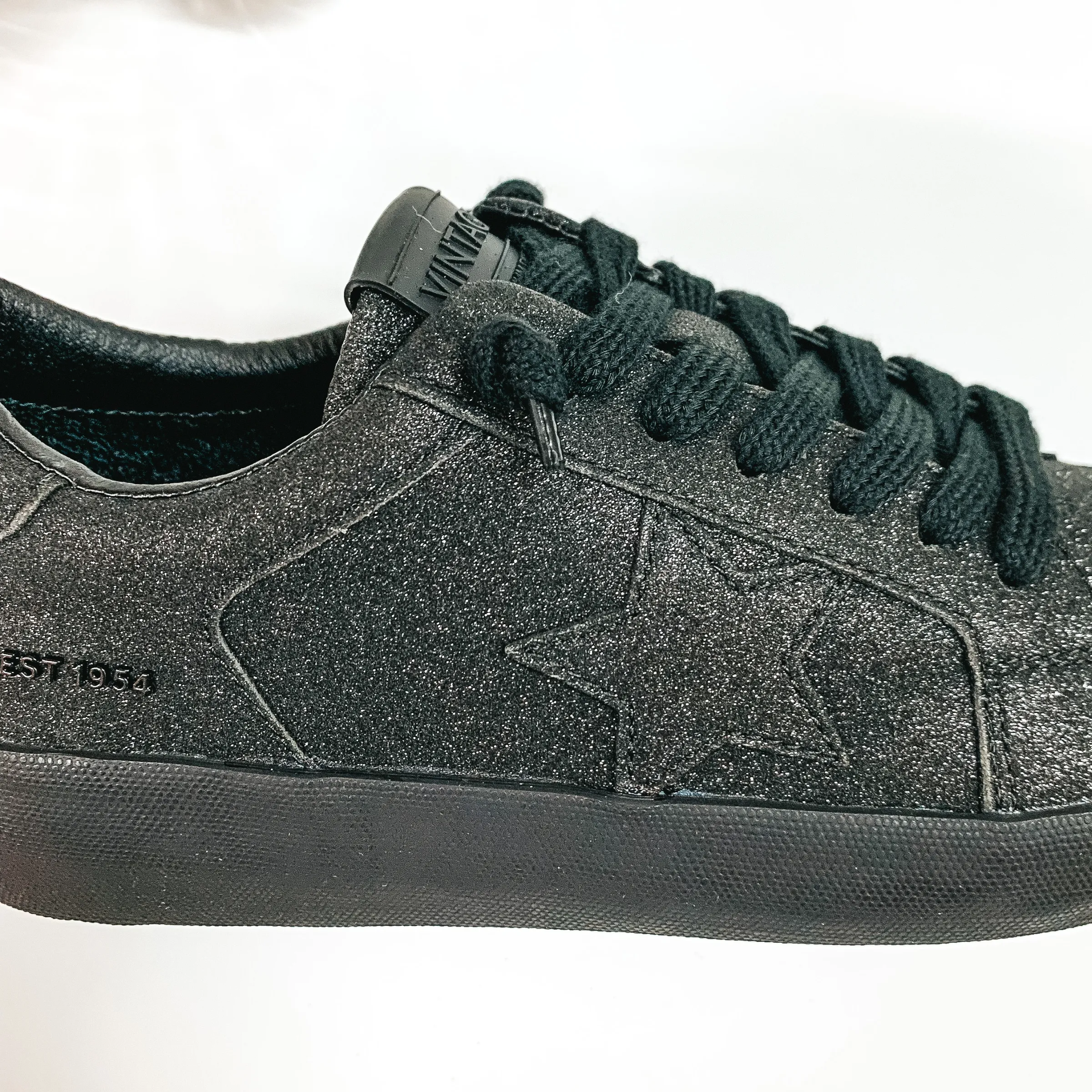 Vintage Havana | Kara Glitter Sneakers in Matte Black