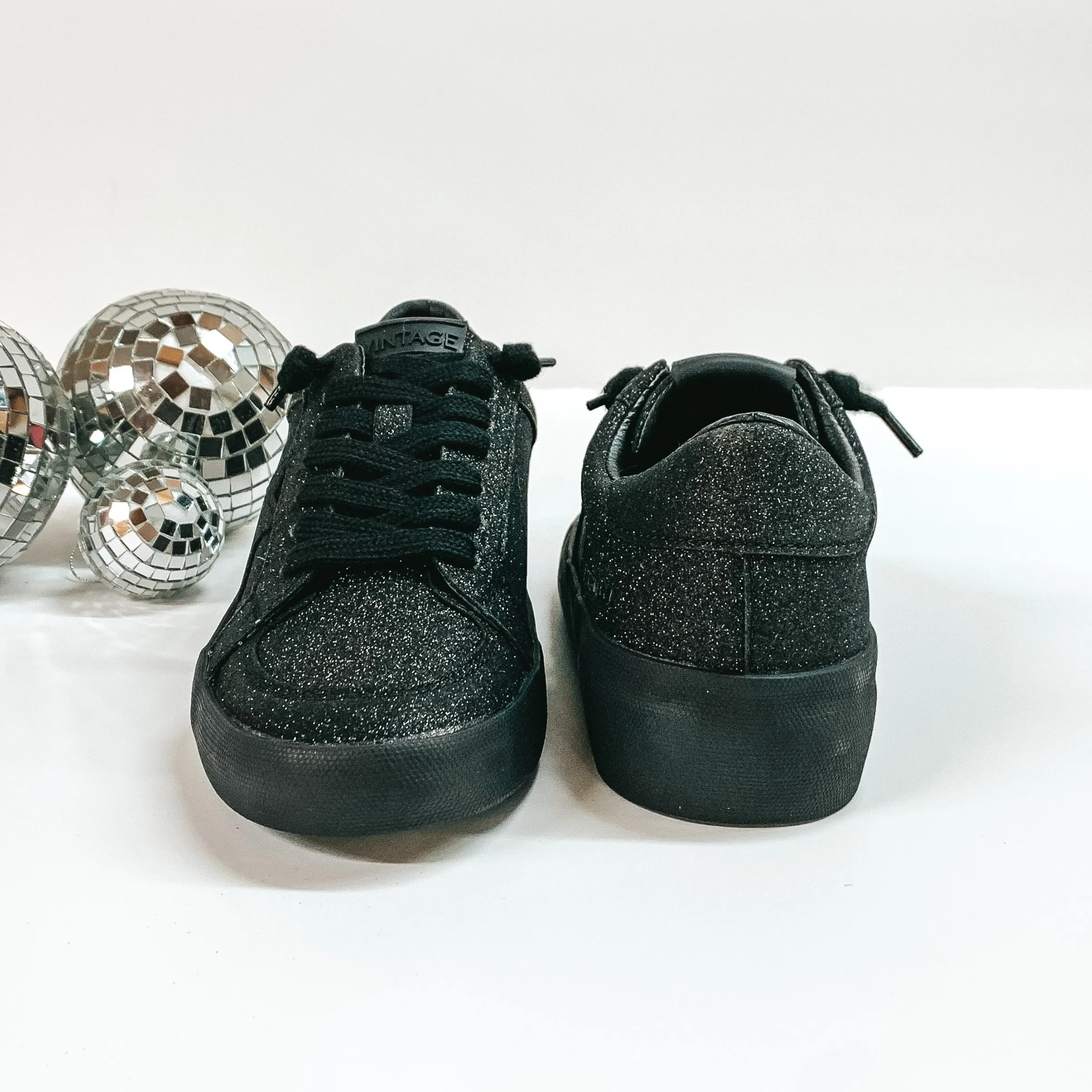 Vintage Havana | Kara Glitter Sneakers in Matte Black