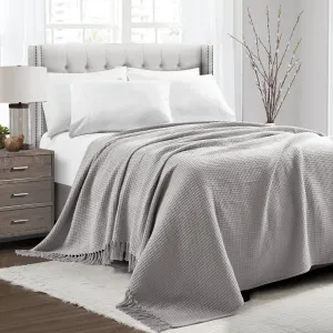 Waffle Cotton Knit Tassel Fringe Blanket/Coverlet