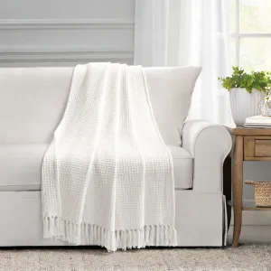 Waffle Cotton Knit Tassel Fringe Throw