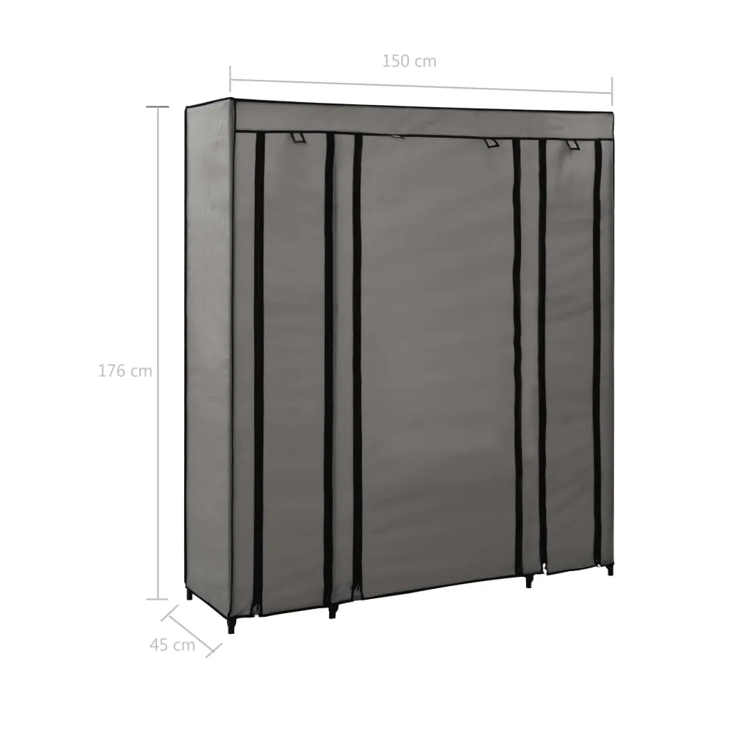 Wardrobe with Compartments and Rods Grey 150x45x176 cm Fabric