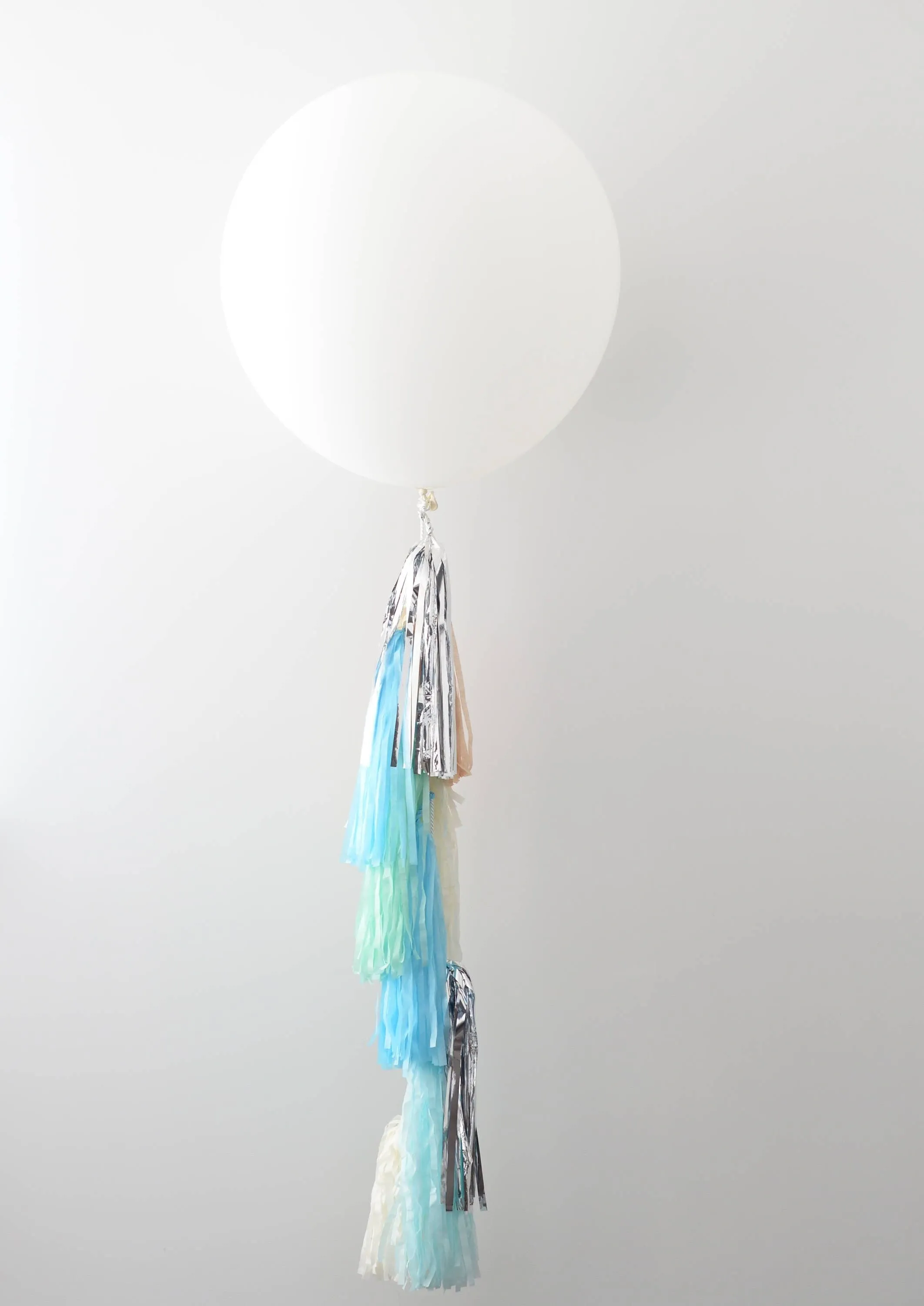 White Jumbo Balloon with Tassel Tail Fringe - Latex Balloon - blue silver mint ivory Wedding  bridal Shower Photoshoot backdrop Decorations