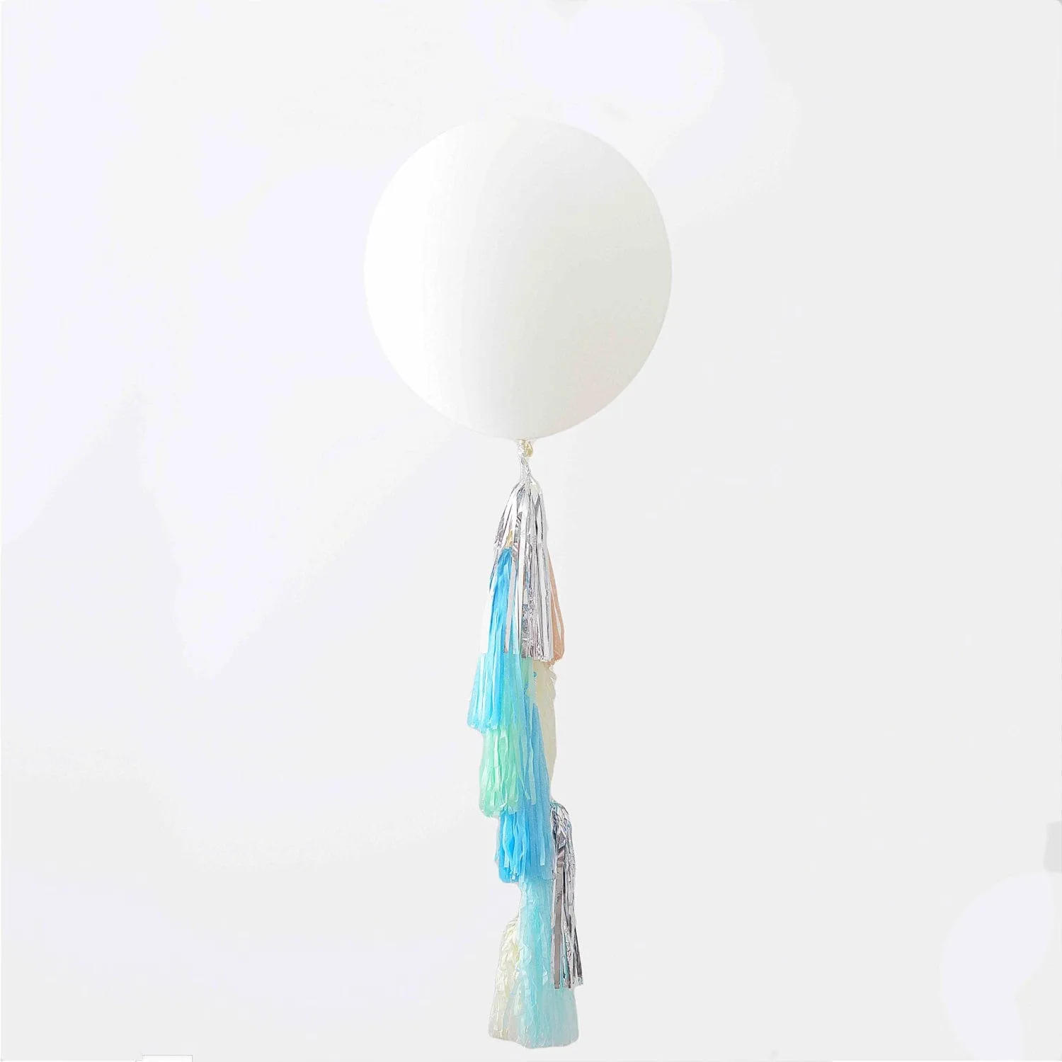 White Jumbo Balloon with Tassel Tail Fringe - Latex Balloon - blue silver mint ivory Wedding  bridal Shower Photoshoot backdrop Decorations