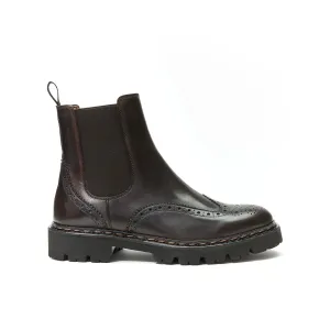 Wing tip chelsea boot dark brown