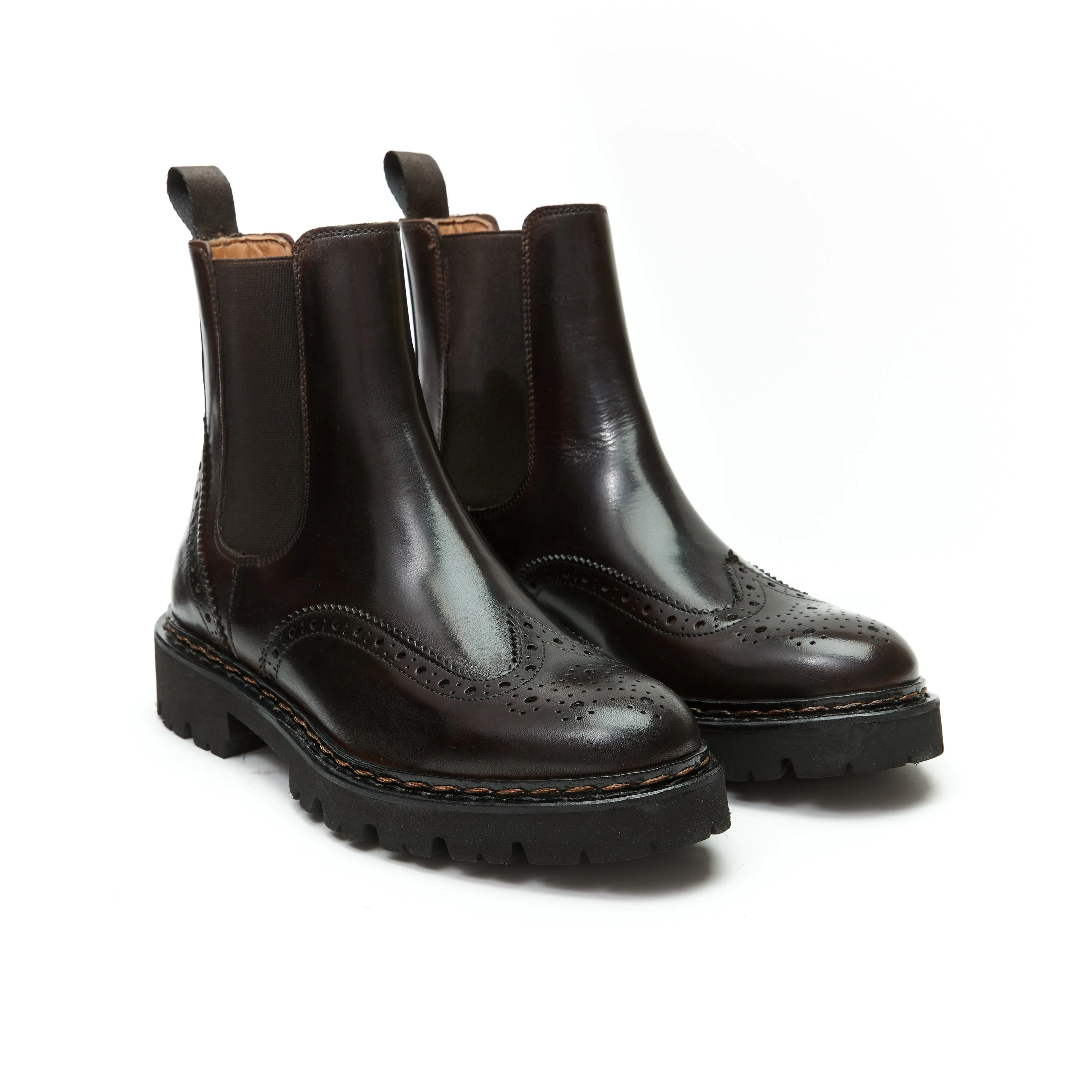 Wing tip chelsea boot dark brown