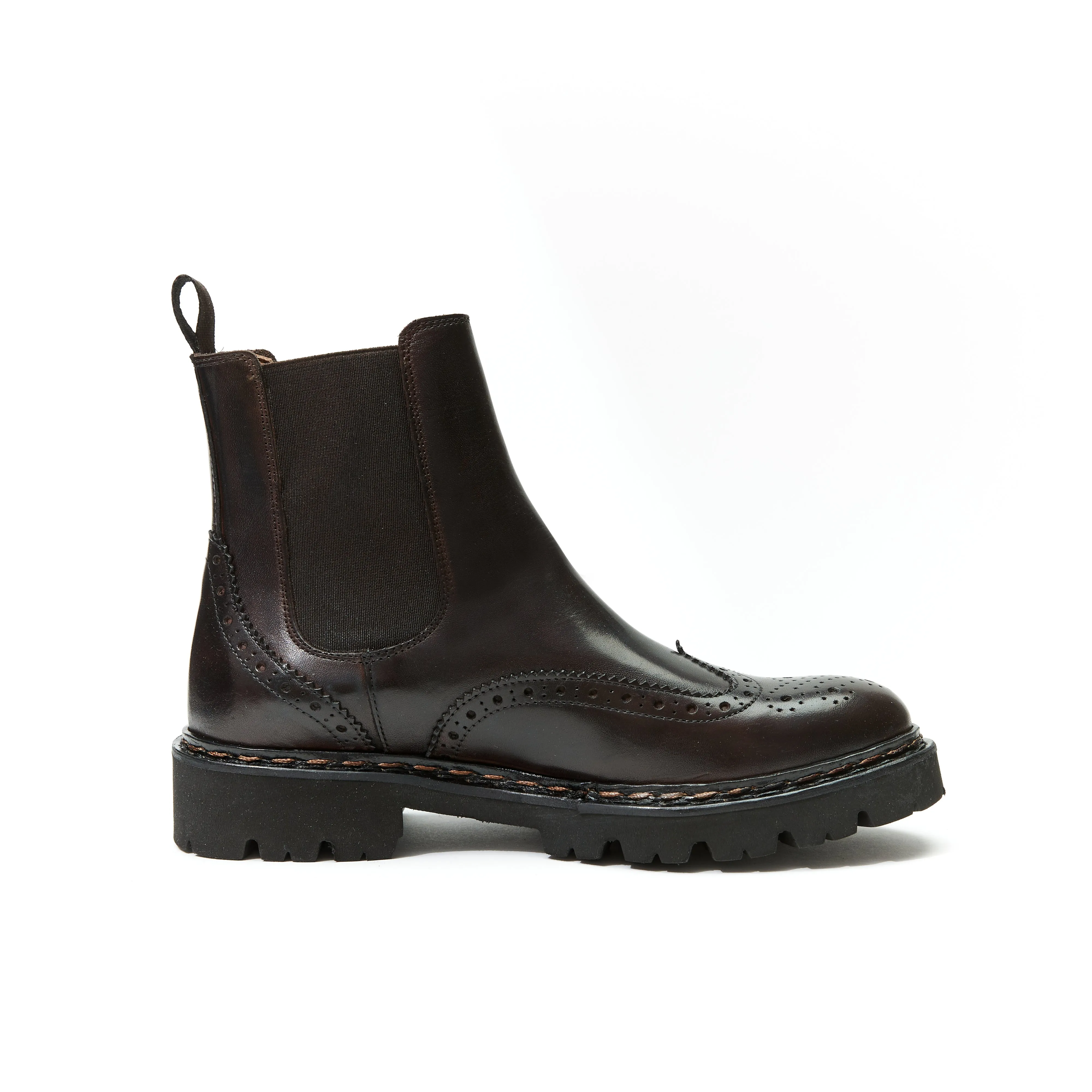 Wing tip chelsea boot dark brown