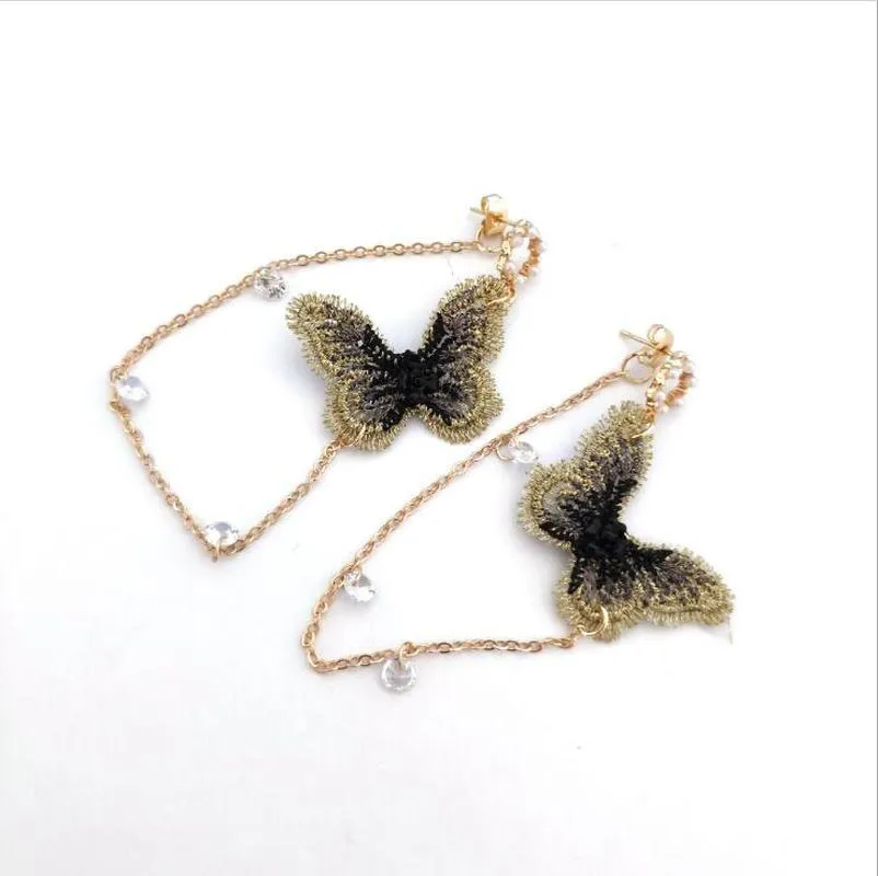 Women Butterfly Long Tassel Pendant Metal Earrings