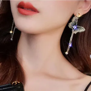 Women Butterfly Long Tassel Pendant Metal Earrings