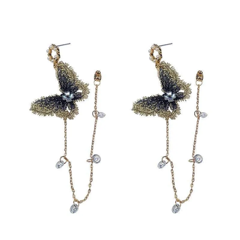 Women Butterfly Long Tassel Pendant Metal Earrings