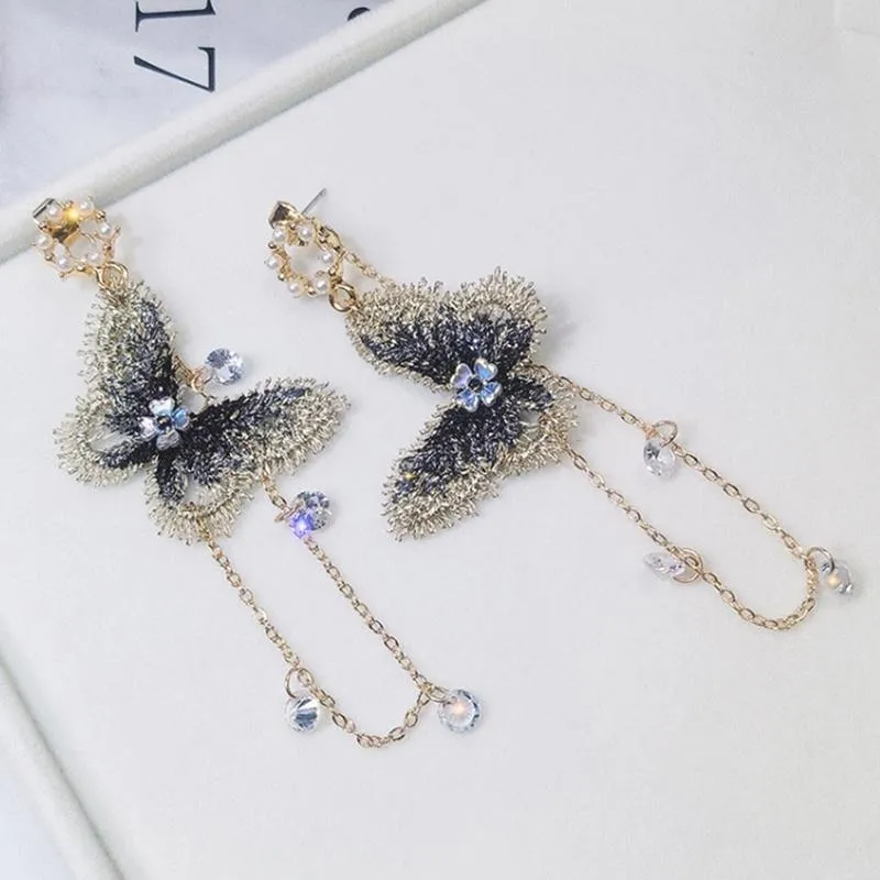 Women Butterfly Long Tassel Pendant Metal Earrings