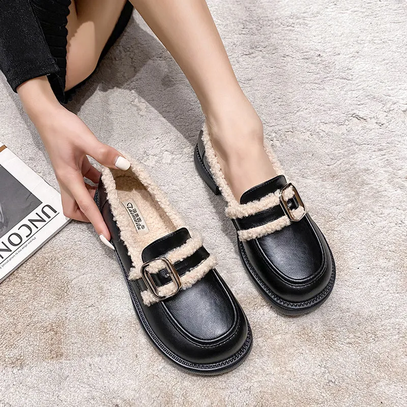 Women Retro Warm Furred Casual Loafers