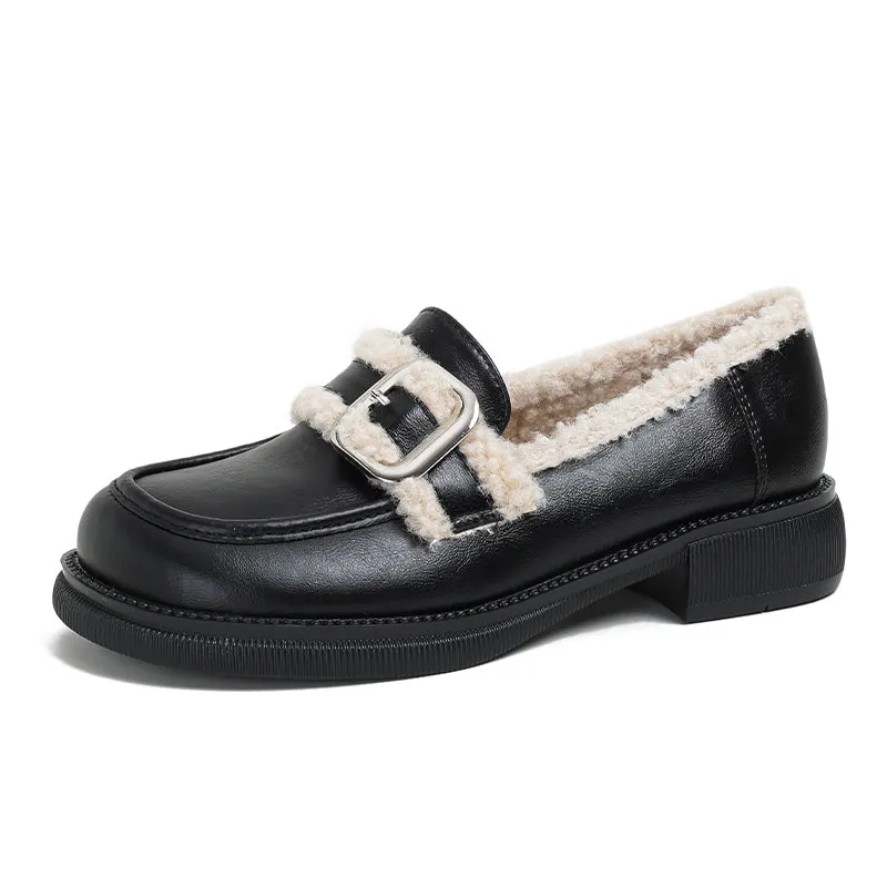 Women Retro Warm Furred Casual Loafers