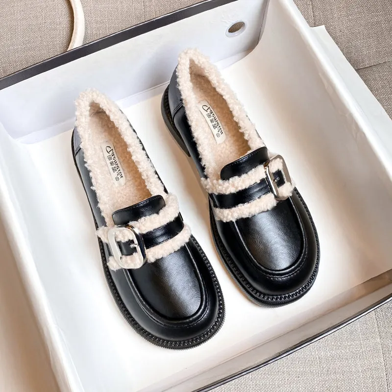 Women Retro Warm Furred Casual Loafers