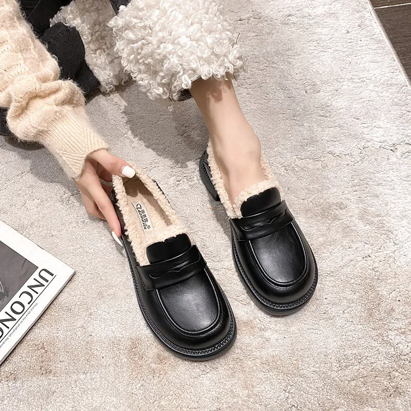 Women Retro Winter Furred Casual Loafers