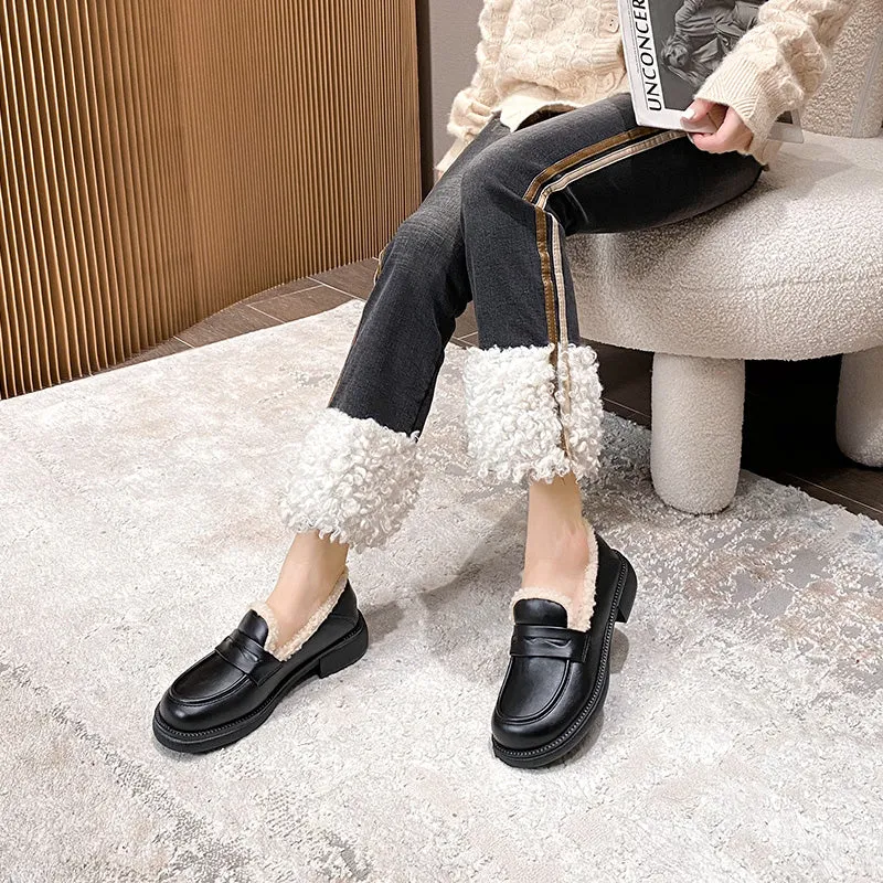 Women Retro Winter Furred Casual Loafers