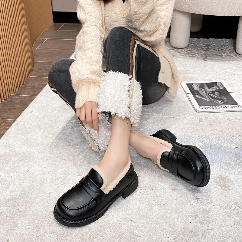 Women Retro Winter Furred Casual Loafers