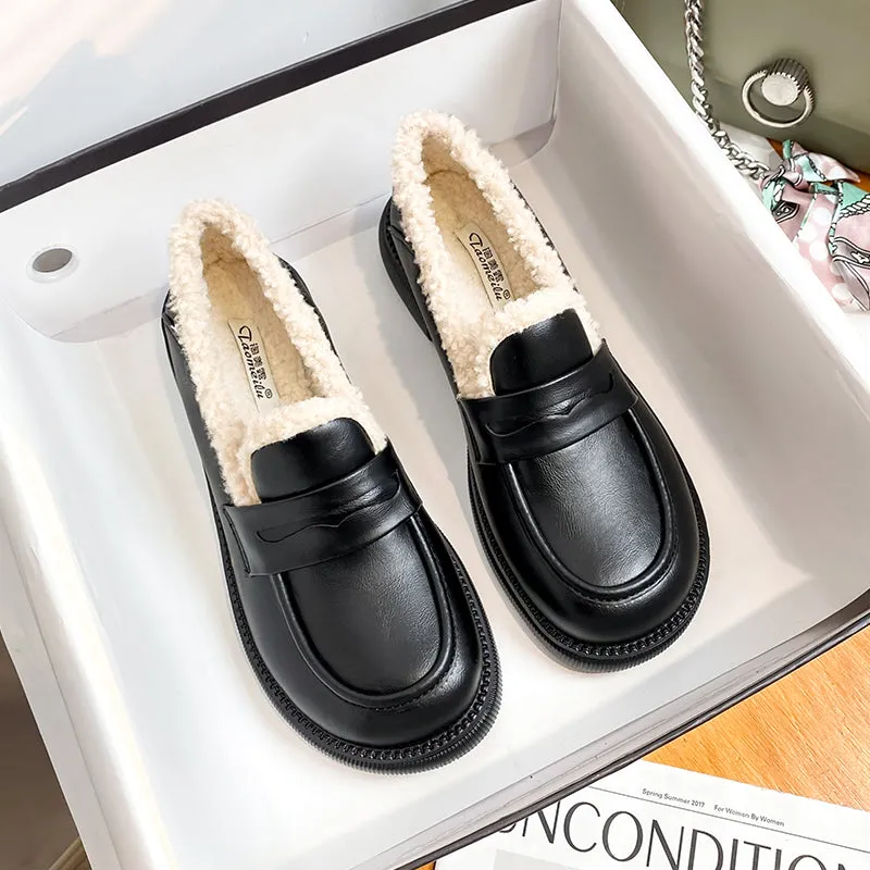 Women Retro Winter Furred Casual Loafers