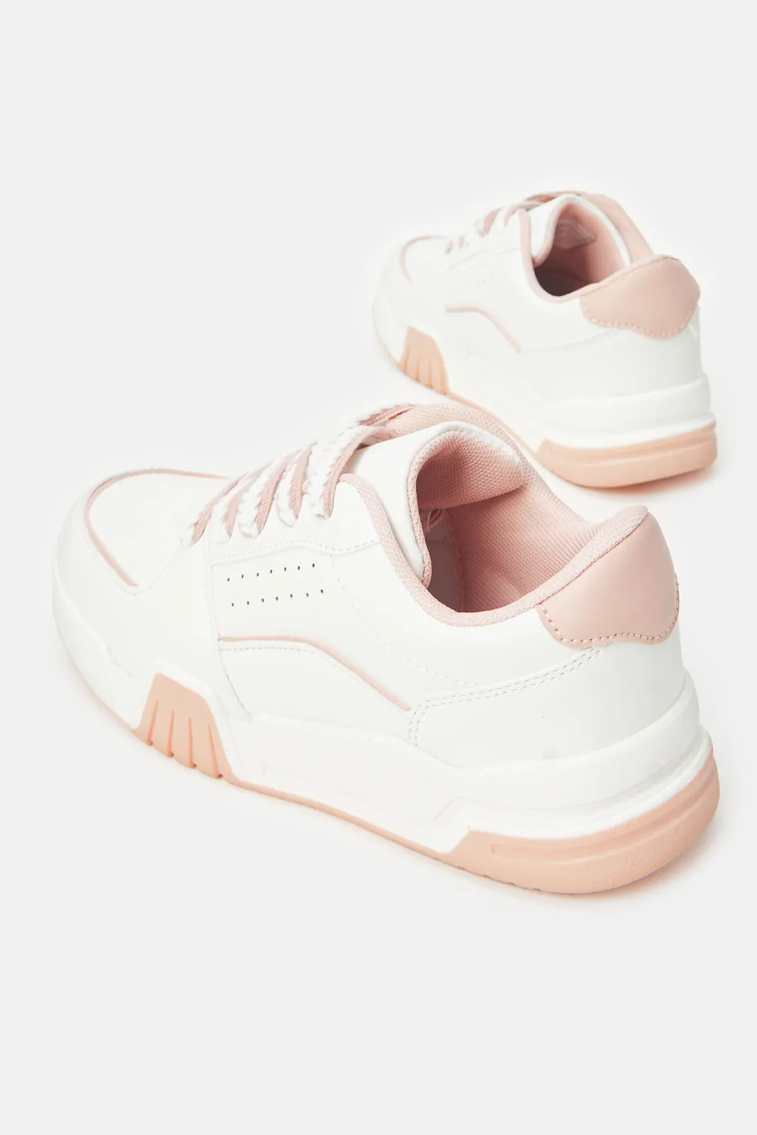 Women White Court Sneakers With Pink Lace