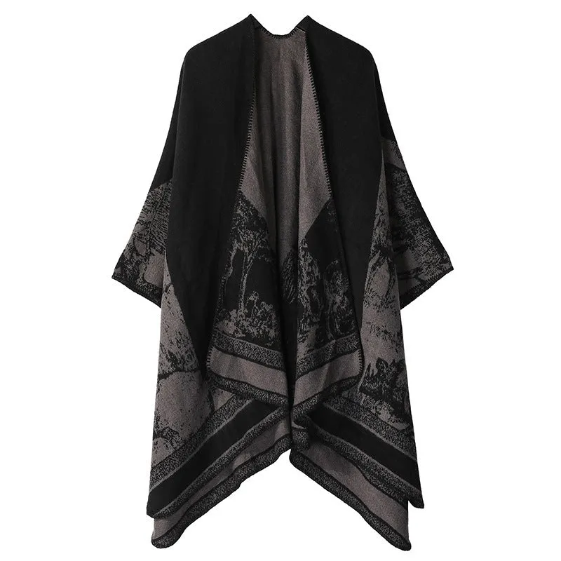 Women's Split Cloak Shawl Classical Style Double-sided Tassel Travel Warm Cloak New