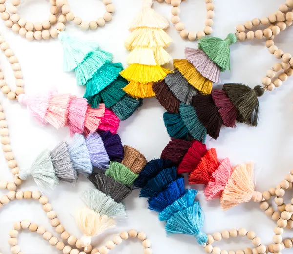 Wood Bead Tassel Necklace | 9 Colors