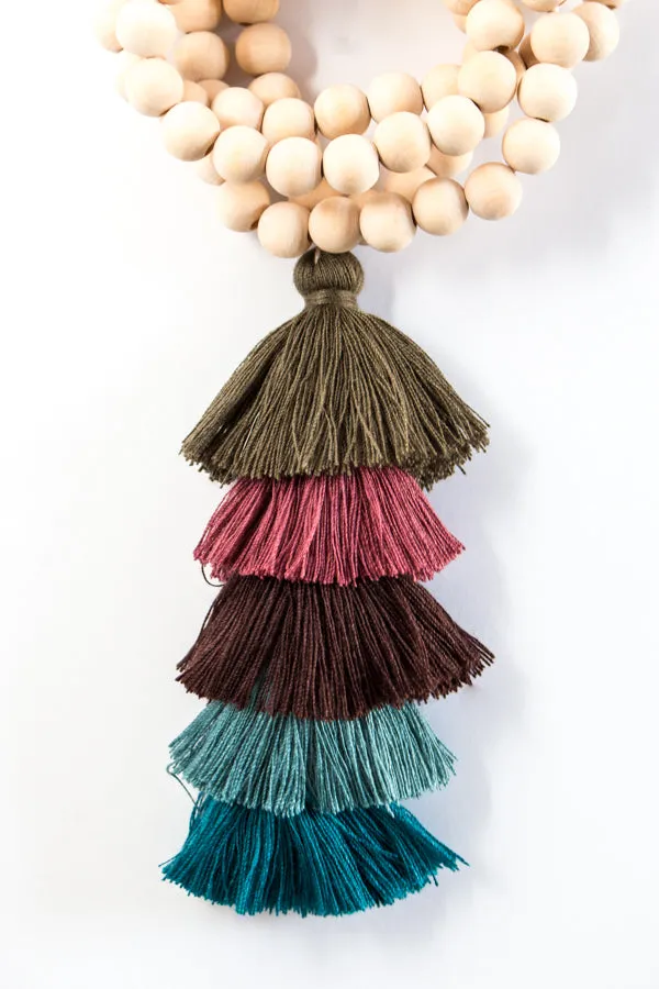 Wood Bead Tassel Necklace | 9 Colors