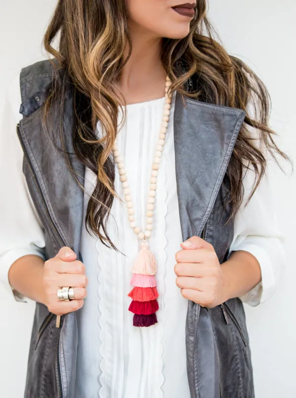 Wood Bead Tassel Necklace | 9 Colors