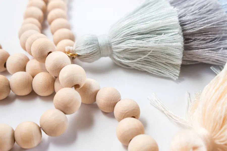 Wood Bead Tassel Necklace | 9 Colors