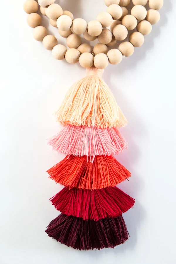 Wood Bead Tassel Necklace | 9 Colors