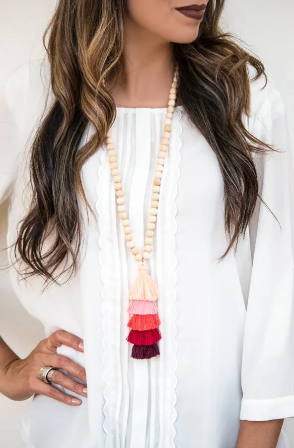 Wood Bead Tassel Necklace | 9 Colors