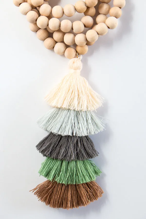 Wood Bead Tassel Necklace | 9 Colors