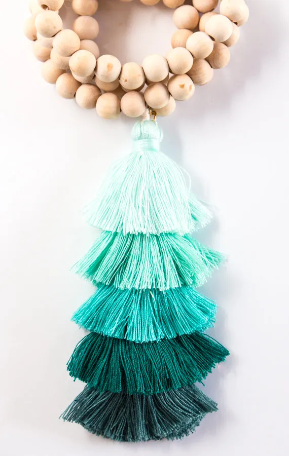 Wood Bead Tassel Necklace | 9 Colors