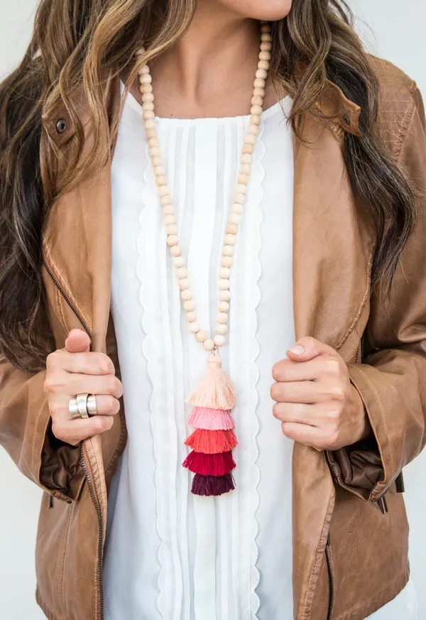 Wood Bead Tassel Necklace | 9 Colors