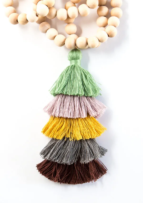 Wood Bead Tassel Necklace | 9 Colors