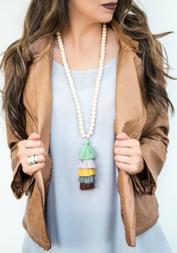 Wood Bead Tassel Necklace | 9 Colors