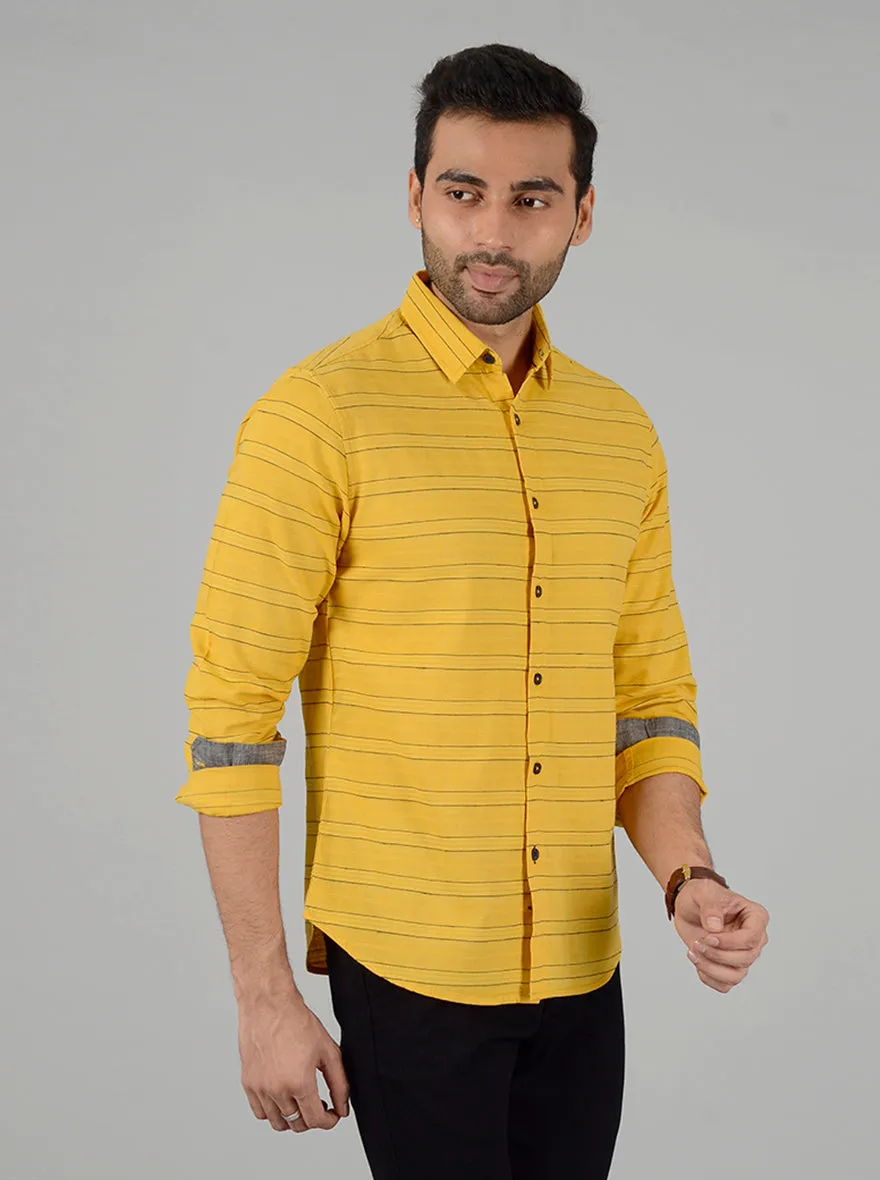 Yellow Striped Slim Fit Casual Shirt | Greenfibre