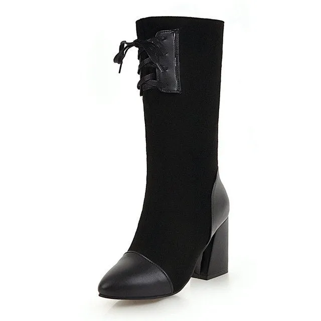 Zip Up Woman High Heels mid-calf Boots