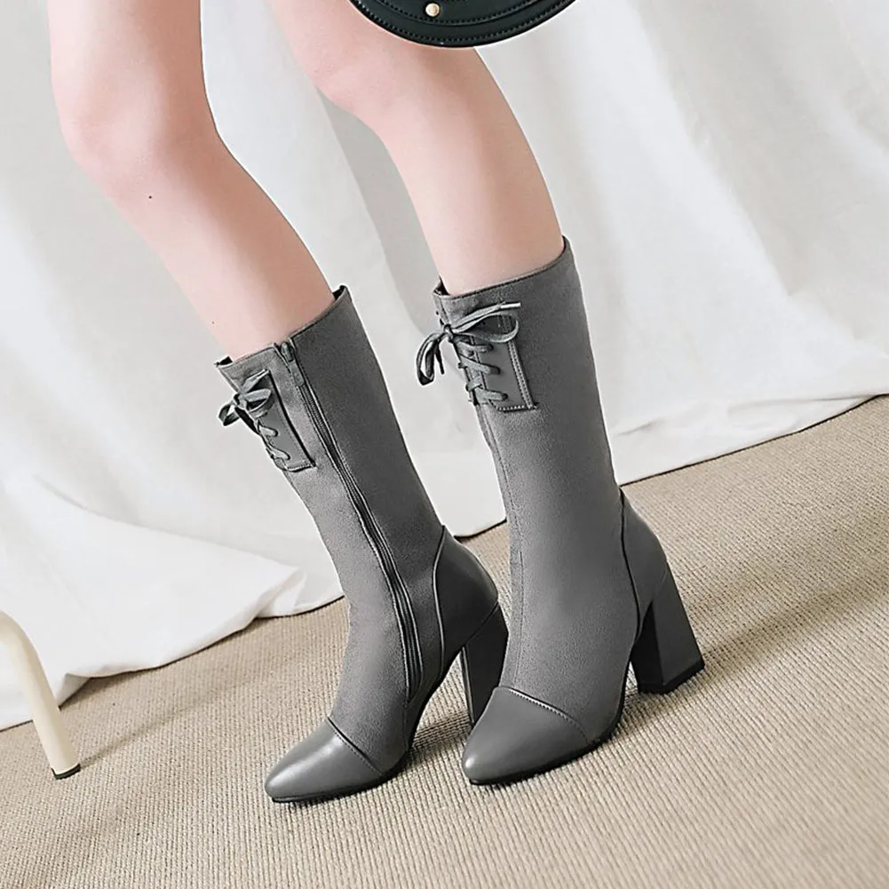 Zip Up Woman High Heels mid-calf Boots